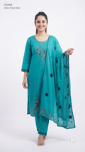 Light Blue Cotton Printed Kurti Set | P52495