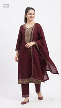 Maroon Cotton Embroidered Kurti Set | P52499