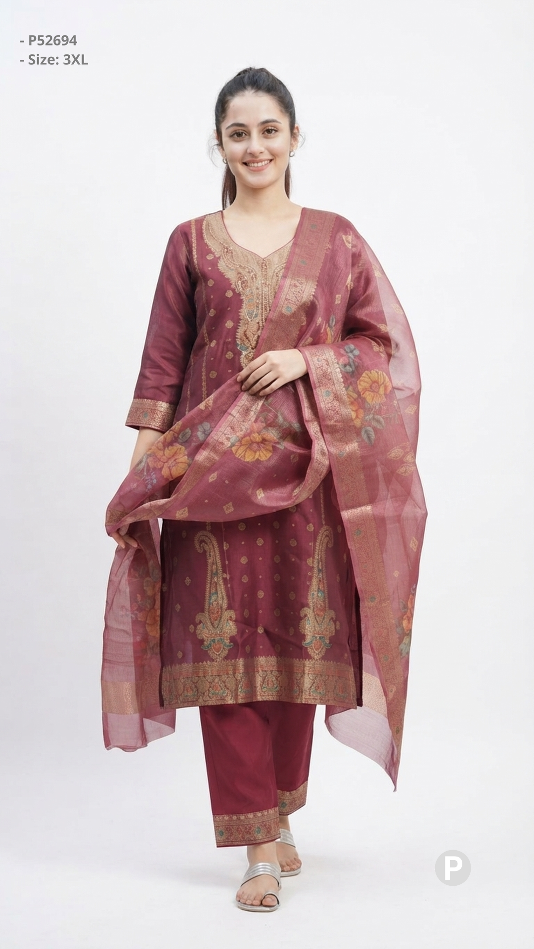 Maroon Cotton Printed Kurti Set | P52694