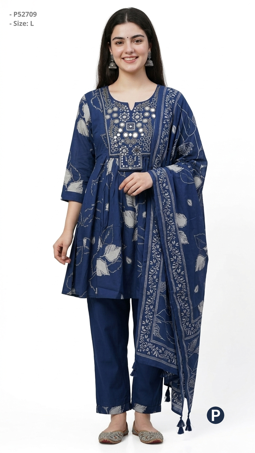 Dark Blue Cotton Printed Short Frock Kurti| P52709
