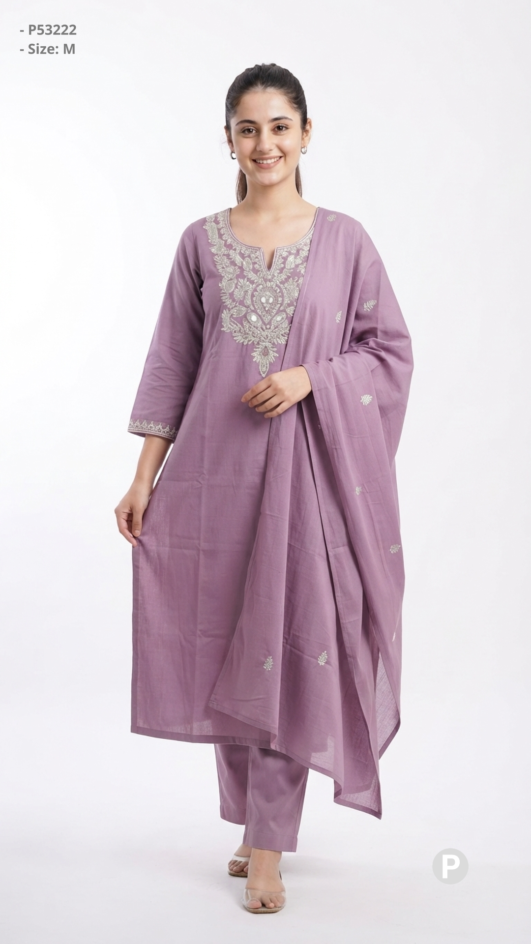 Lavender Cotton Embroidered Kurti Set | P53222