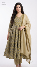 Beige Cotton Printed Kurti Set | P53230