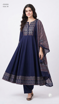Dark Blue Cotton Printed Kurti Set | P53255