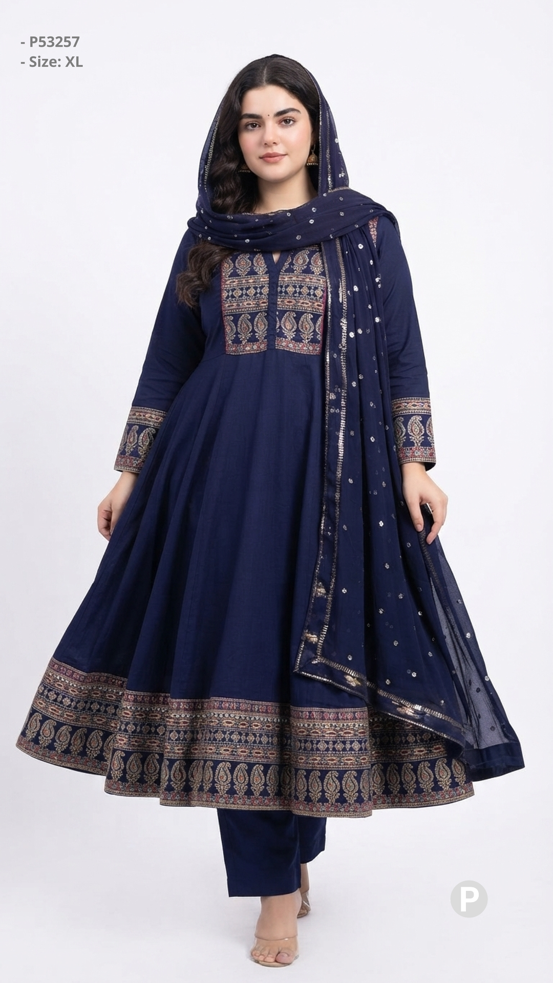 Navy Blue Cotton Printed Kurti Set | P53257