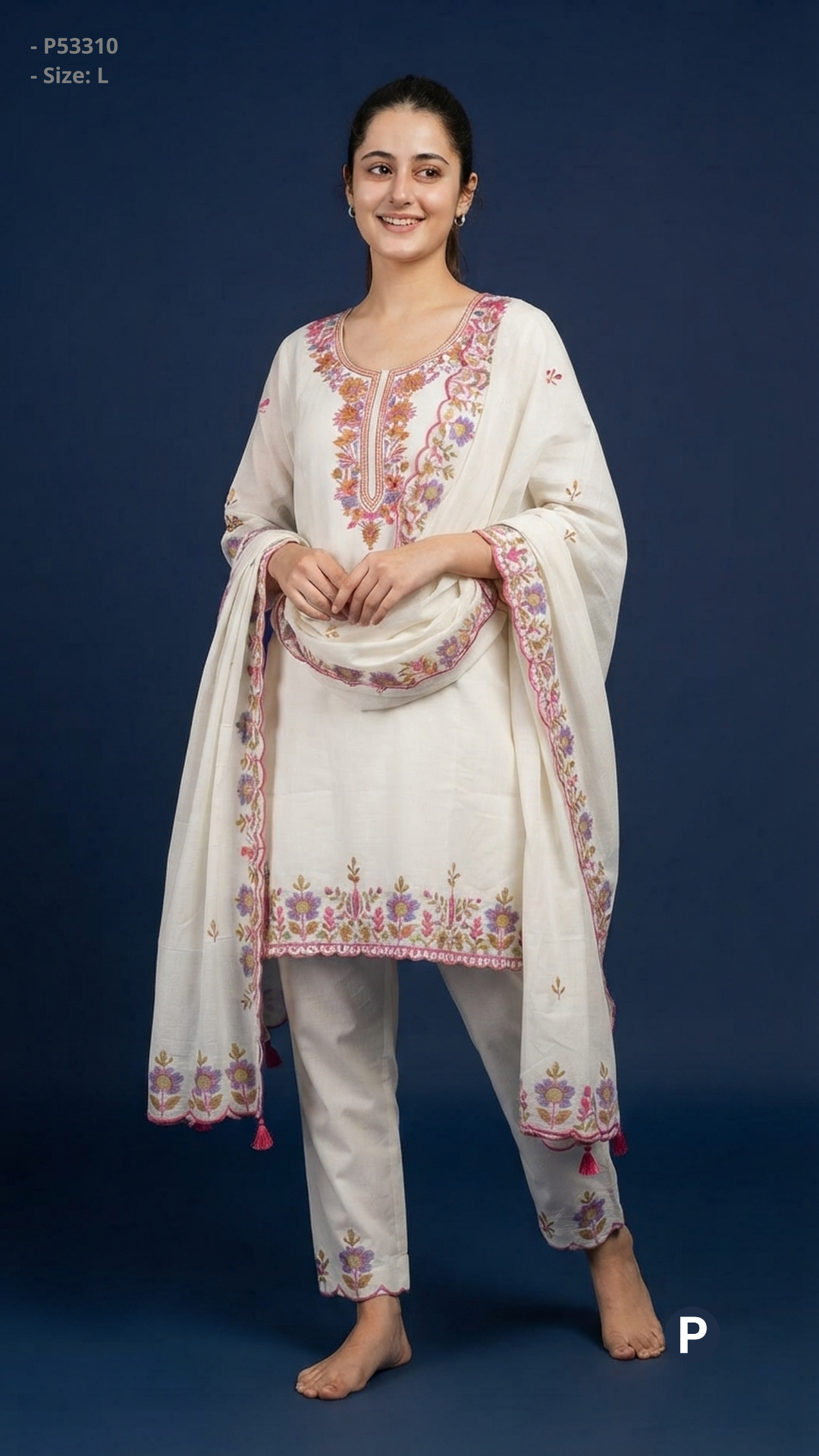 White Cotton Printed Short Kurti| P53310