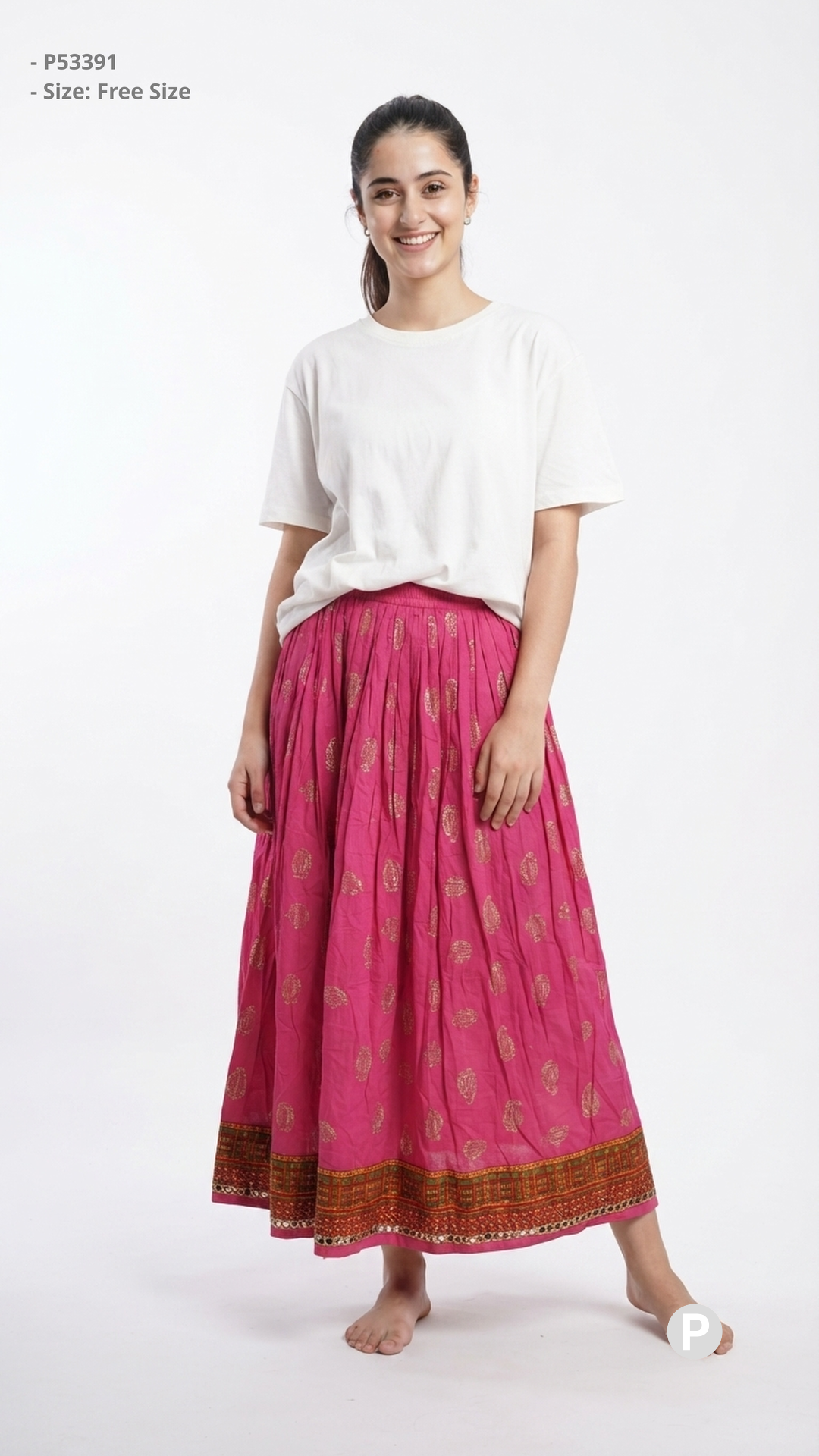 Pink Printed Flared Skirt | P53391