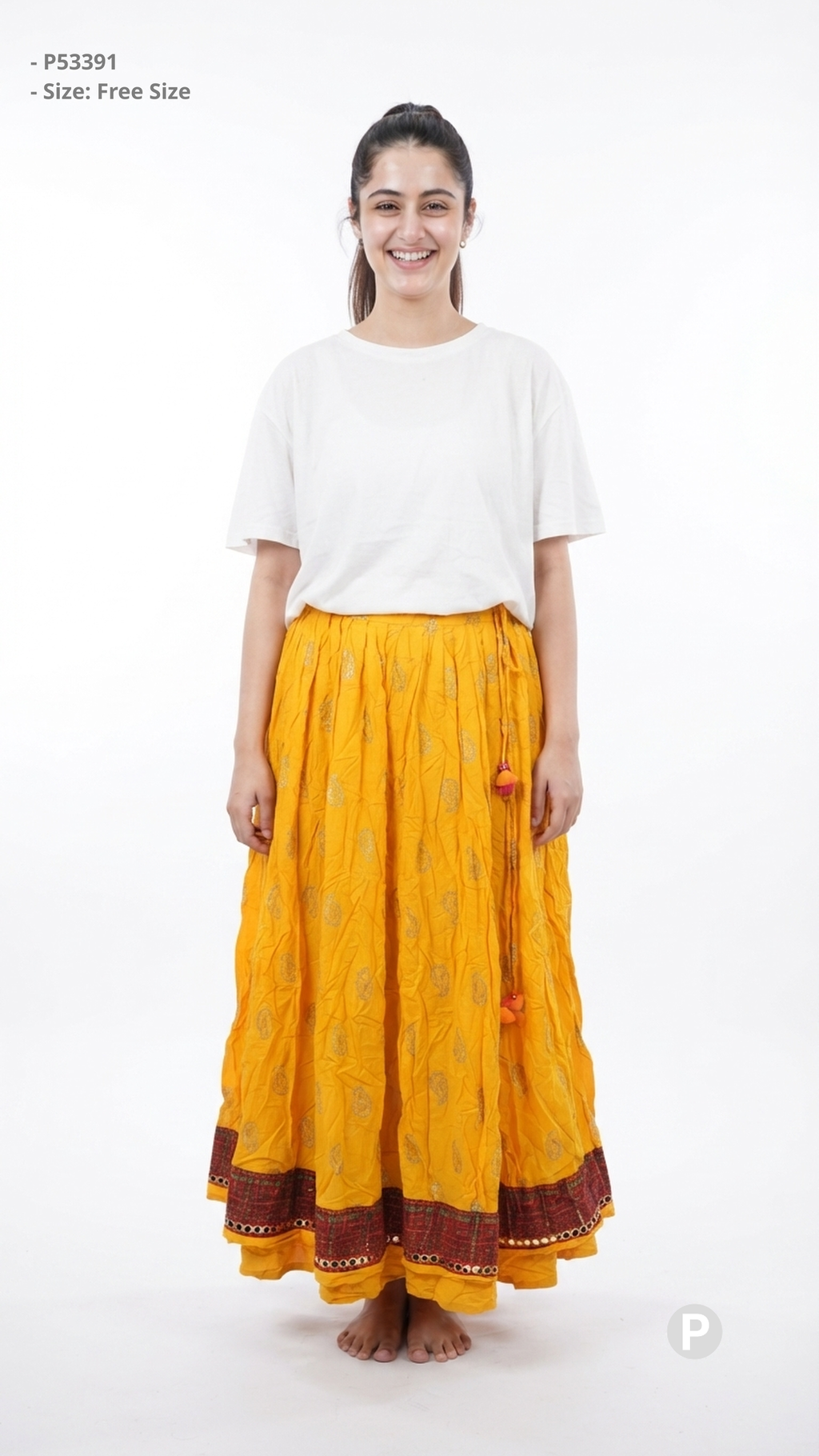 Yellow Printed Flared Skirt | P53391