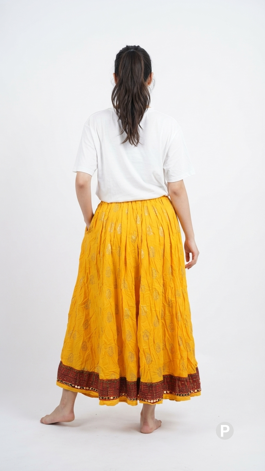 Yellow Printed Flared Skirt | P53391