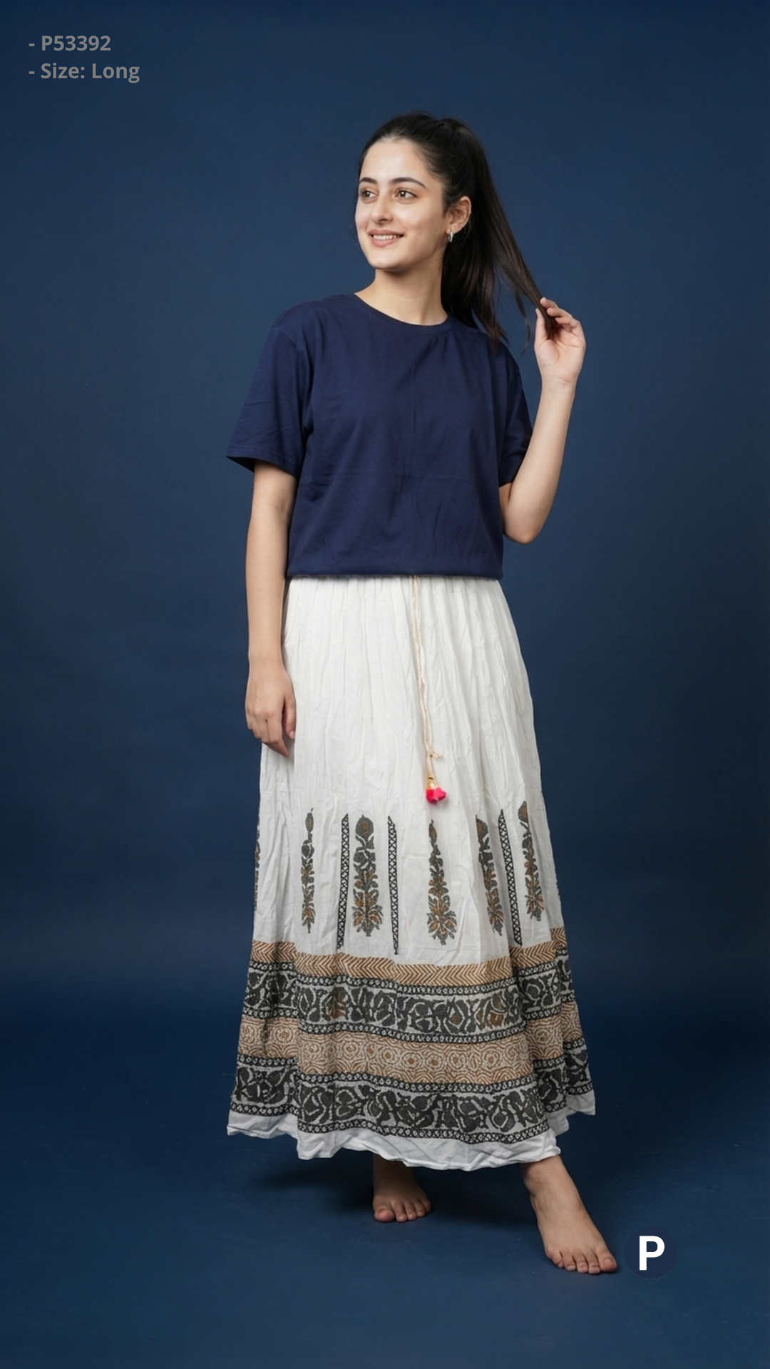 White Printed Flared Skirt | P53392