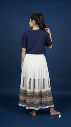 White Printed Flared Skirt | P53392