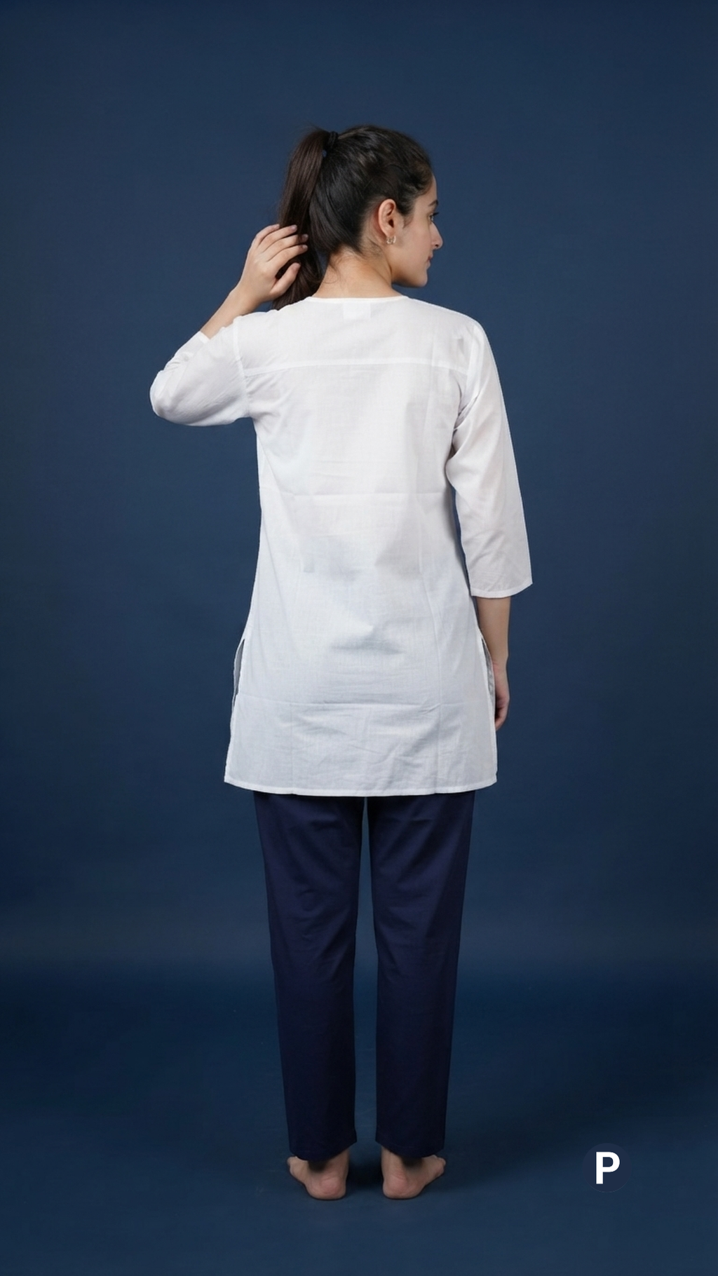 White Cotton Chikankari Short Kurti | P53397