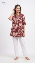 Maroon Cotton Printed Short Kurti | P53406