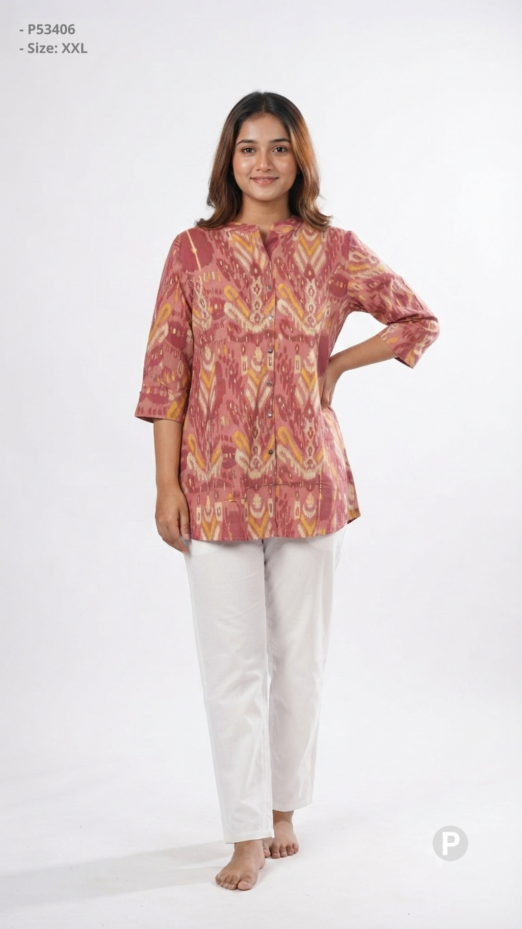 Pink Cotton Printed Short Kurti | P53406
