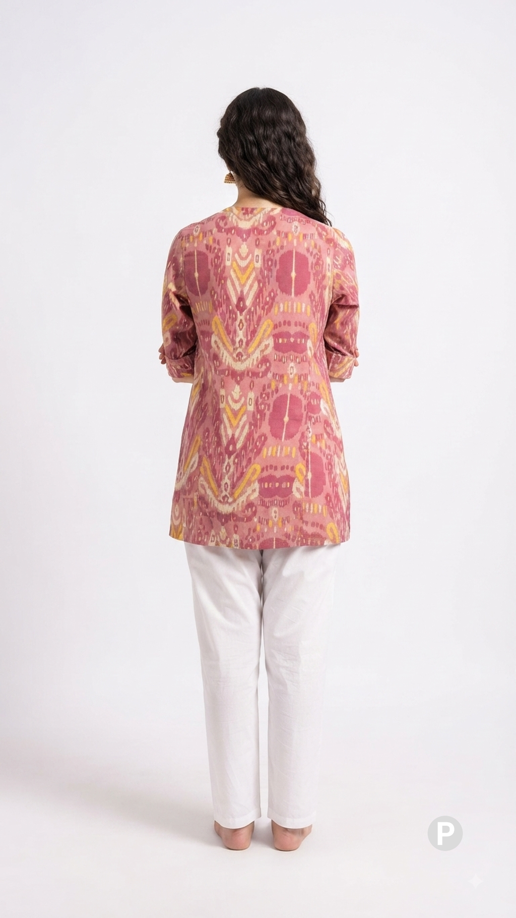 Pink Cotton Printed Short Kurti | P53406