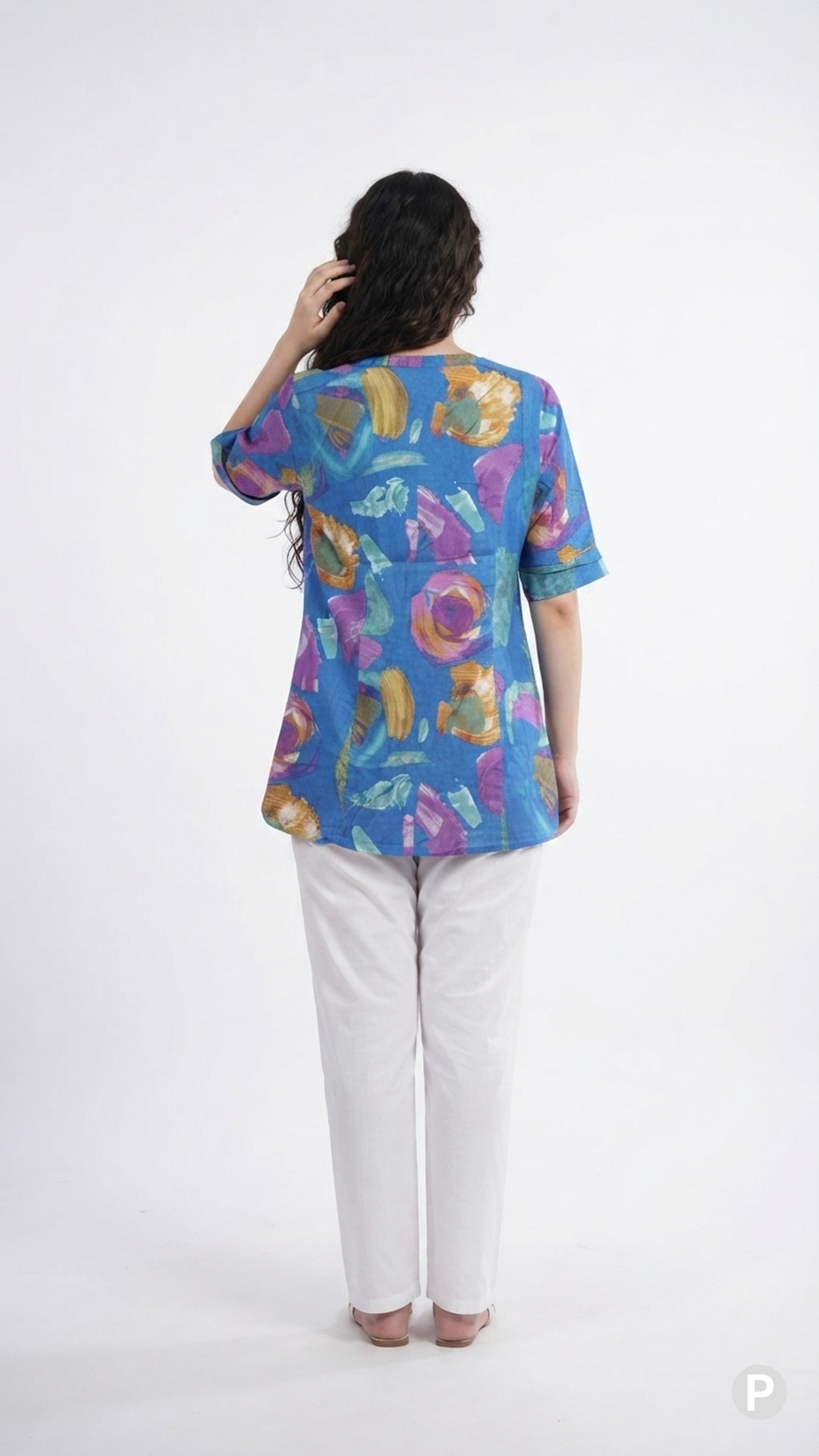 Blue Cotton Printed Short Kurti | P53407