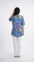 Blue Cotton Printed Short Kurti | P53407