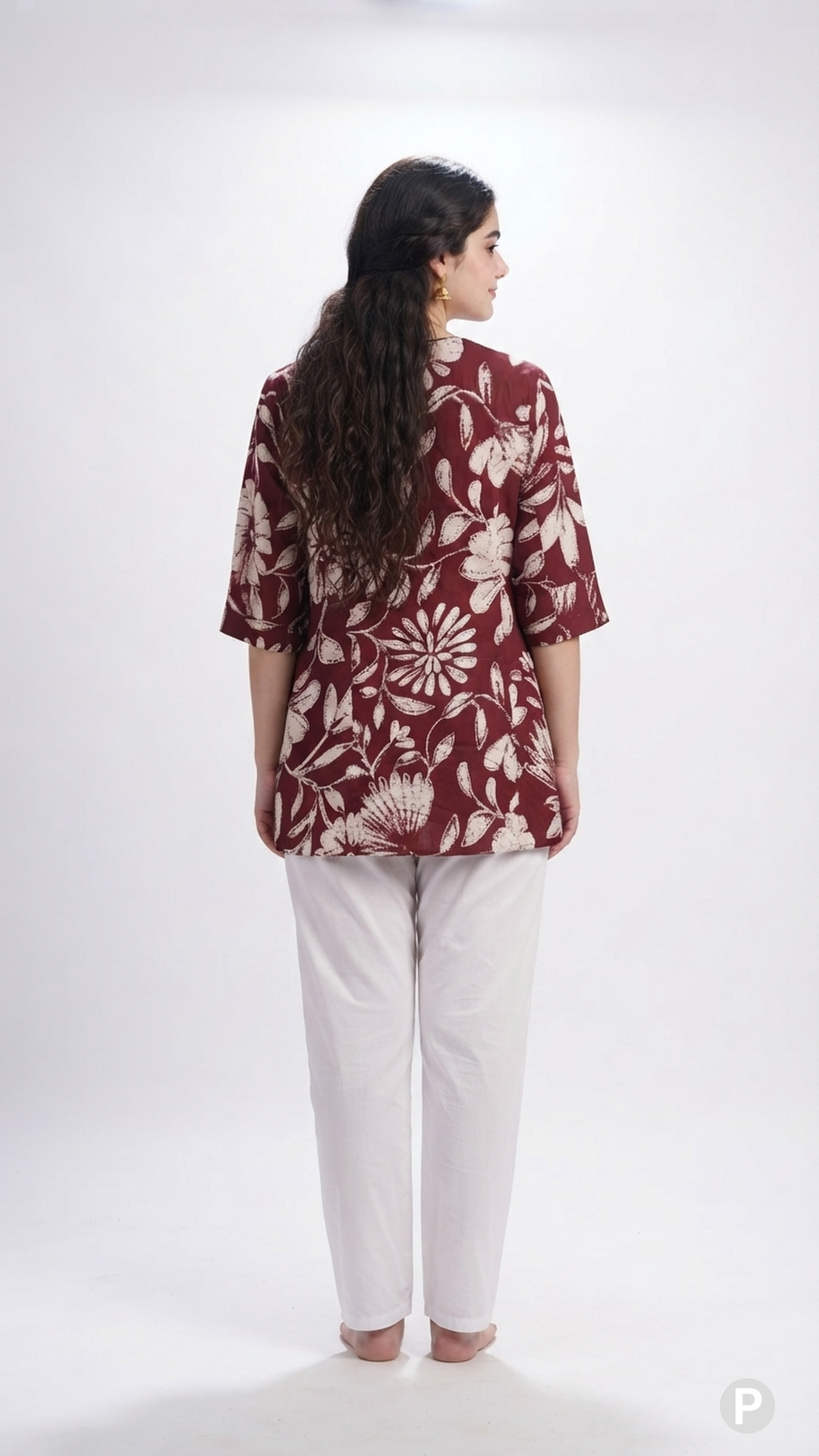 Maroon Cotton Printed Short Kurti | P53407