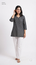 Black Cotton Striped Short Kurti | P53417