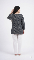 Black Cotton Striped Short Kurti | P53417