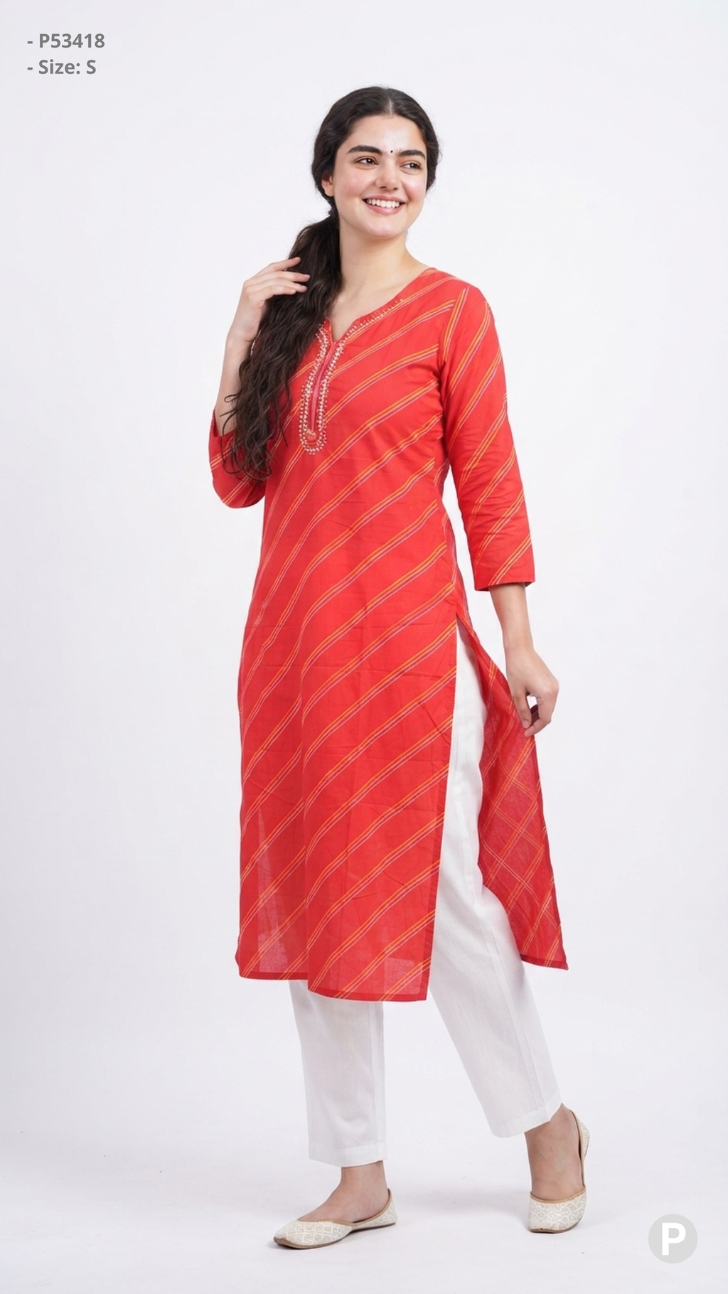 Red Cotton Straight Single Kurti | P53418