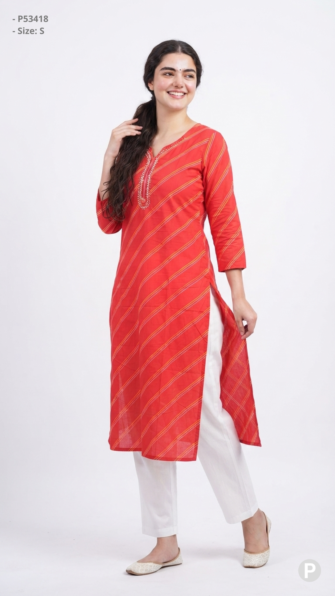 Red Cotton Straight Single Kurti | P53418