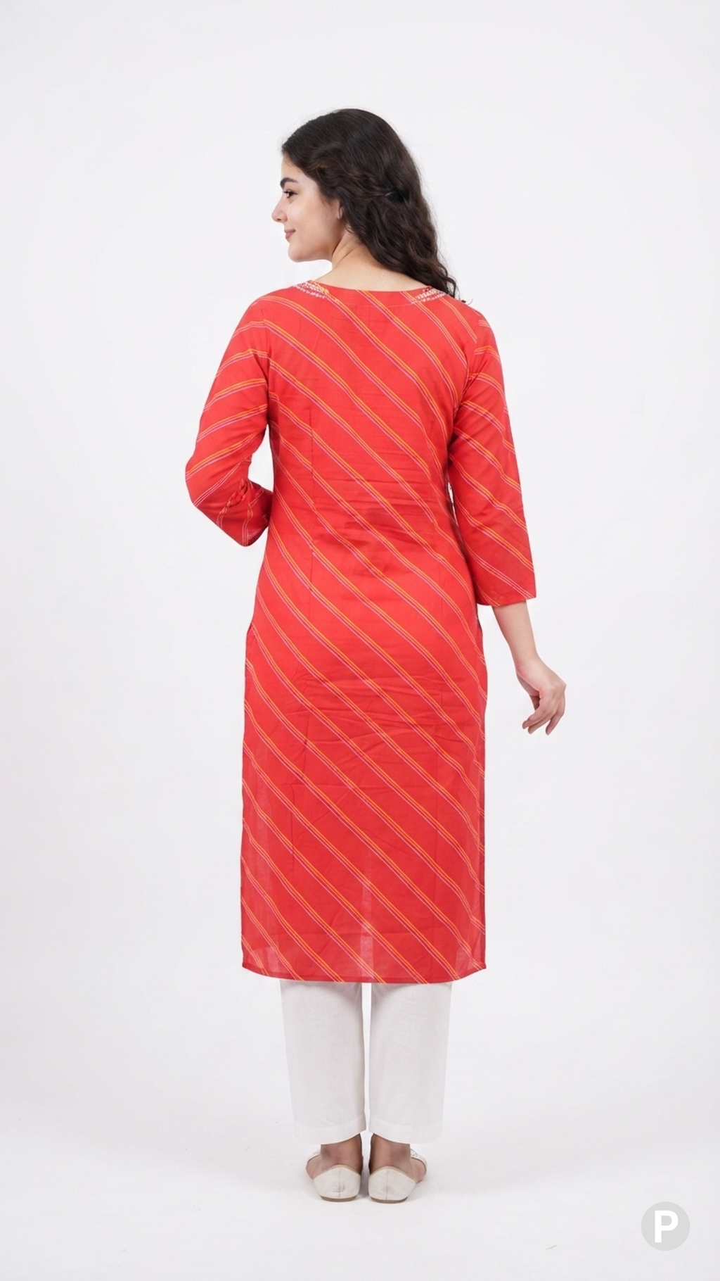 Red Cotton Straight Single Kurti | P53418