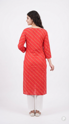 Red Cotton Straight Single Kurti | P53418