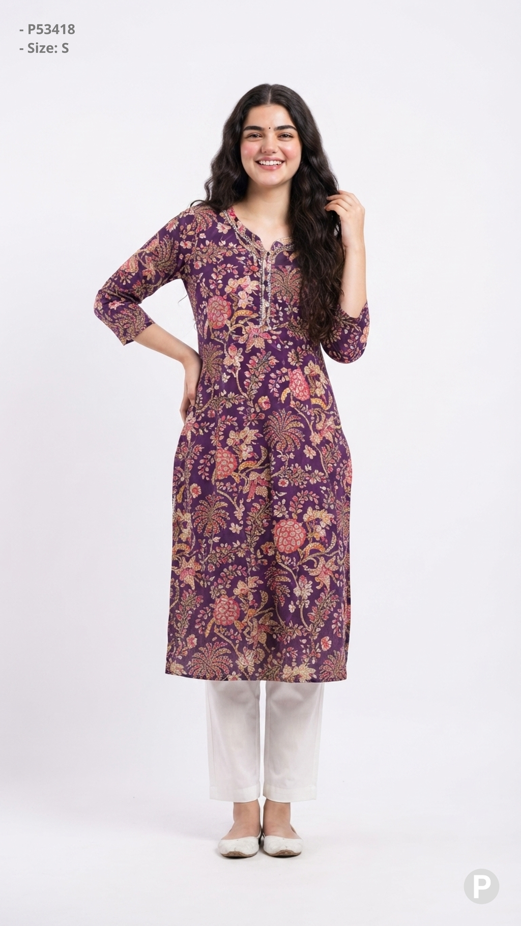 Purple Cotton Straight Single Kurti | P53418