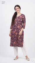 Olive Cotton Straight Single Kurti | P53420