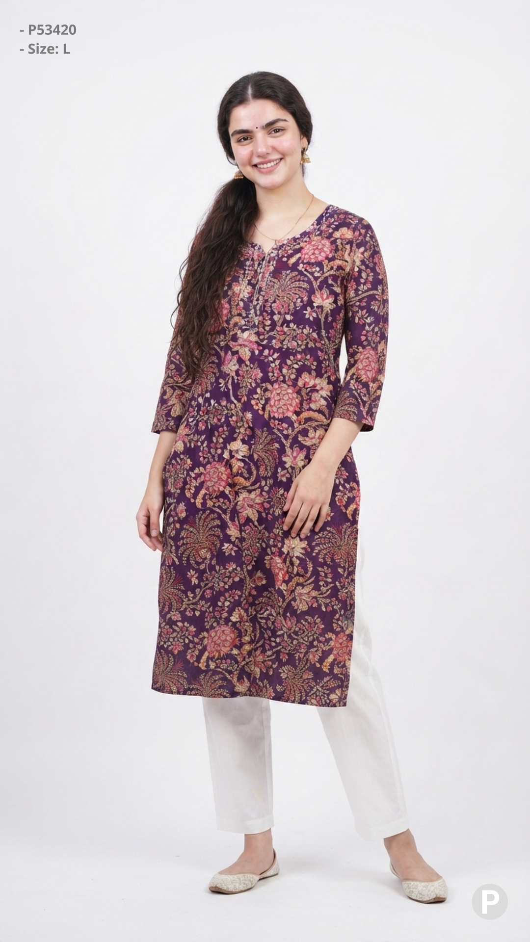 Olive Cotton Straight Single Kurti | P53420