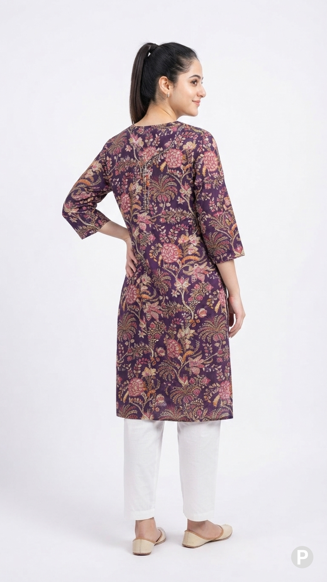 Olive Cotton Straight Single Kurti | P53420