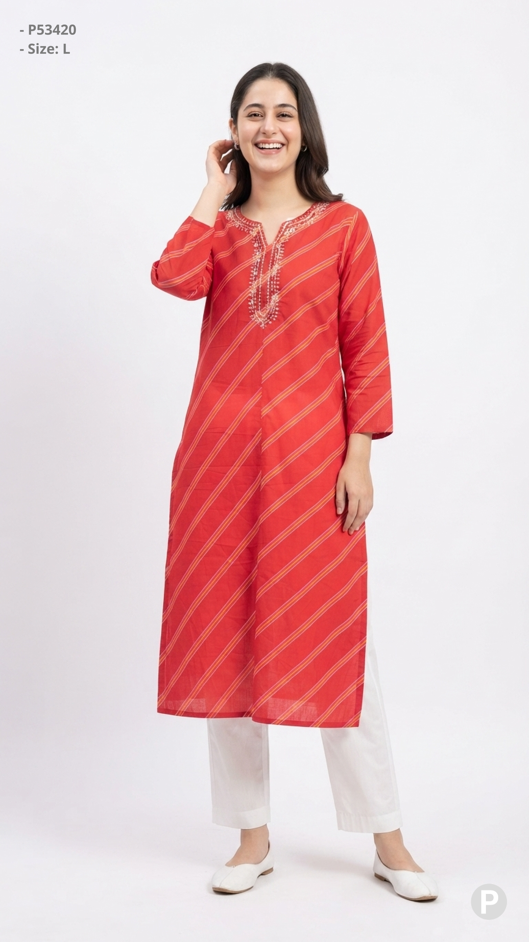 Red Cotton Straight Single Kurti | P53420
