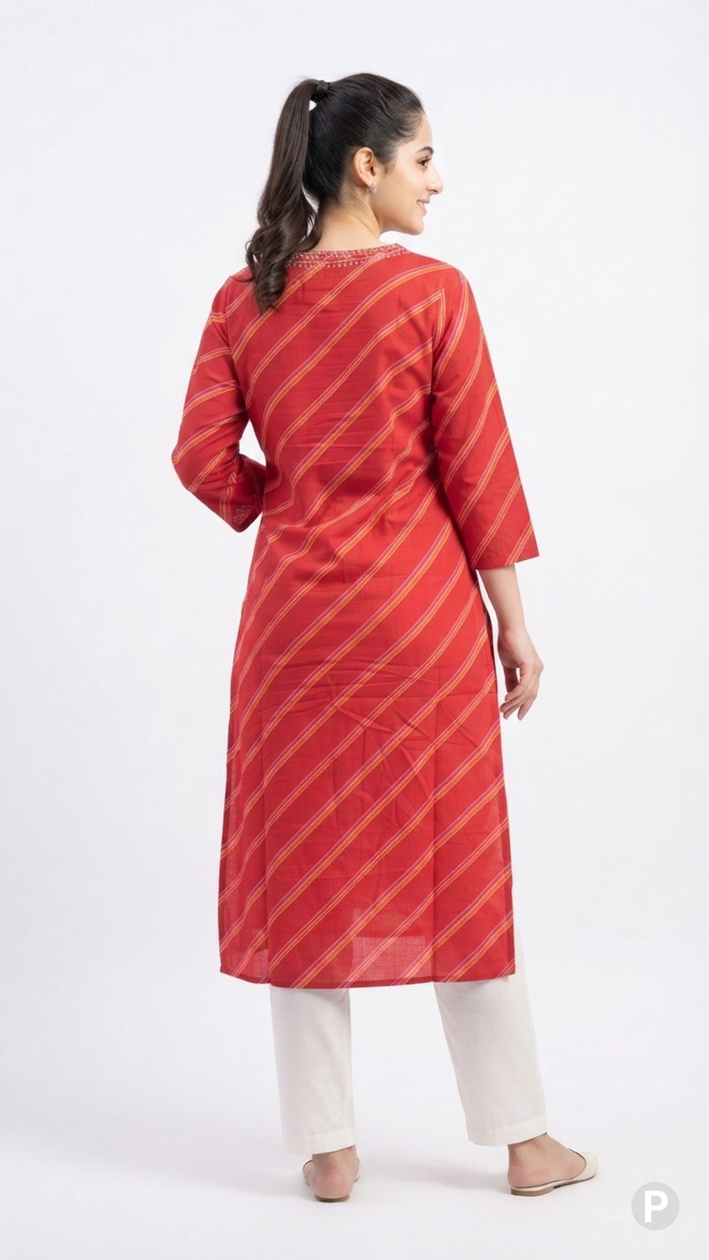 Red Cotton Straight Single Kurti | P53420