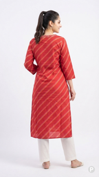 Red Cotton Straight Single Kurti | P53420