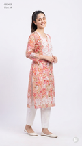 Pink Floral Cotton Straight Single Kurti | P53423