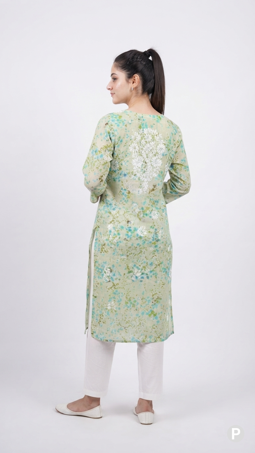 Green Cotton Straight Single Kurti | P53423