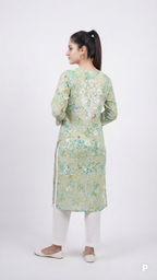 Green Cotton Straight Single Kurti | P53423