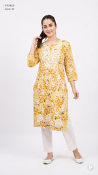 Yellow Cotton Straight Single Kurti | P53423