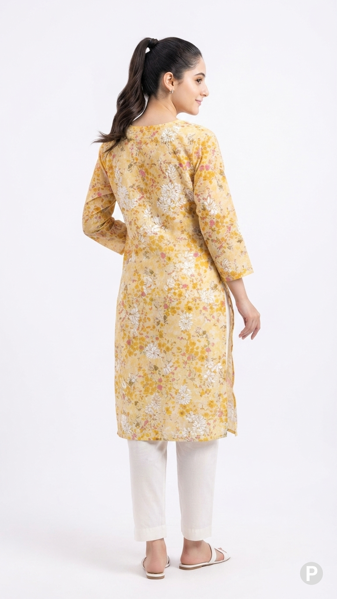 Yellow Cotton Straight Single Kurti | P53423