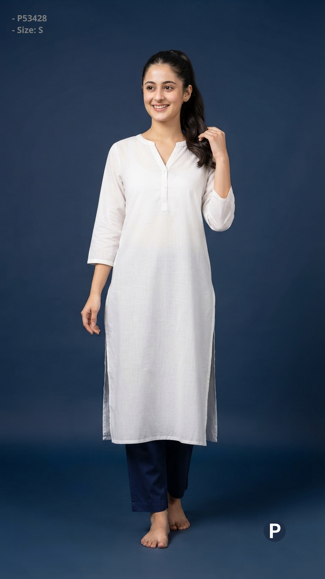 White Cotton Straight Single Kurti | P53428