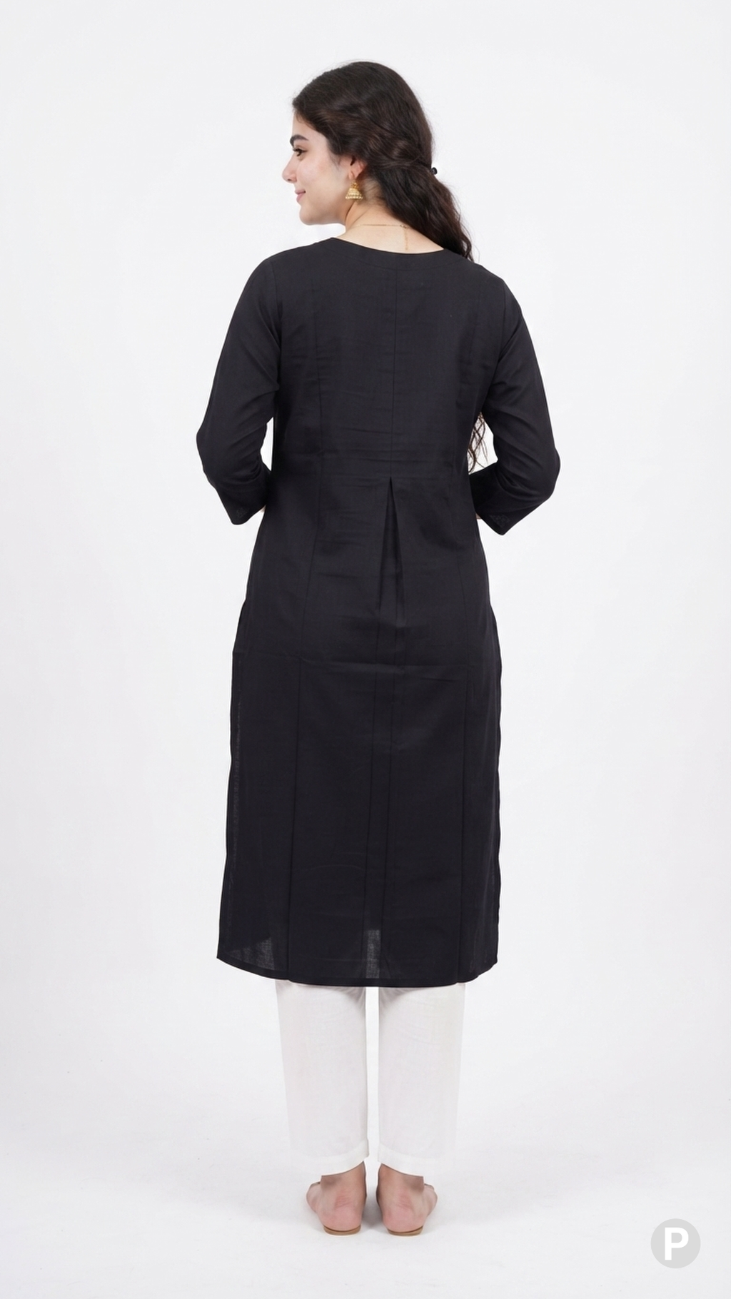 Black Cotton Straight Single Kurti | P53428