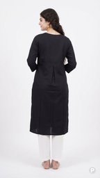 Black Cotton Straight Single Kurti | P53428