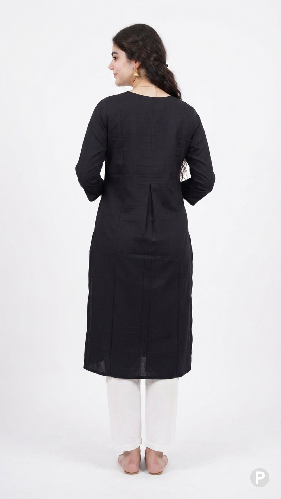 Black Cotton Straight Single Kurti | P53428