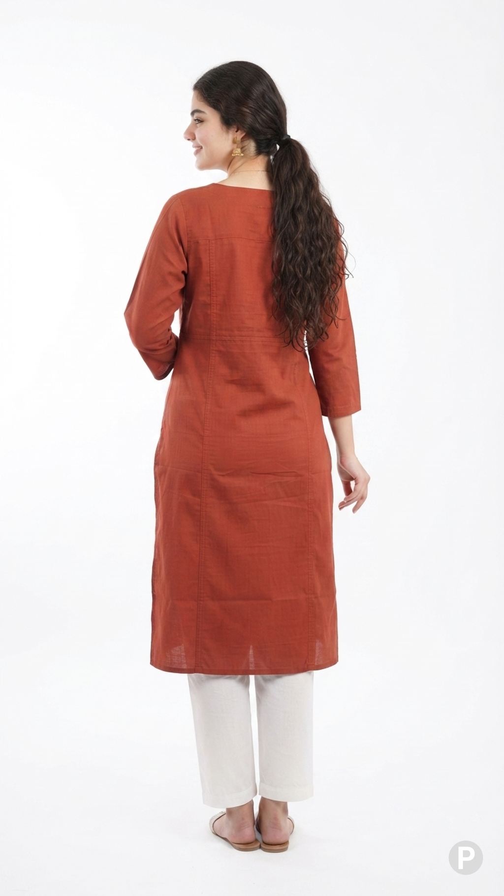 Brown Cotton Straight Single Kurti | P53434