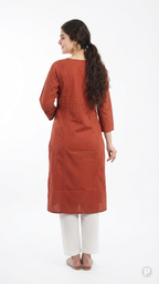 Brown Cotton Straight Single Kurti | P53434