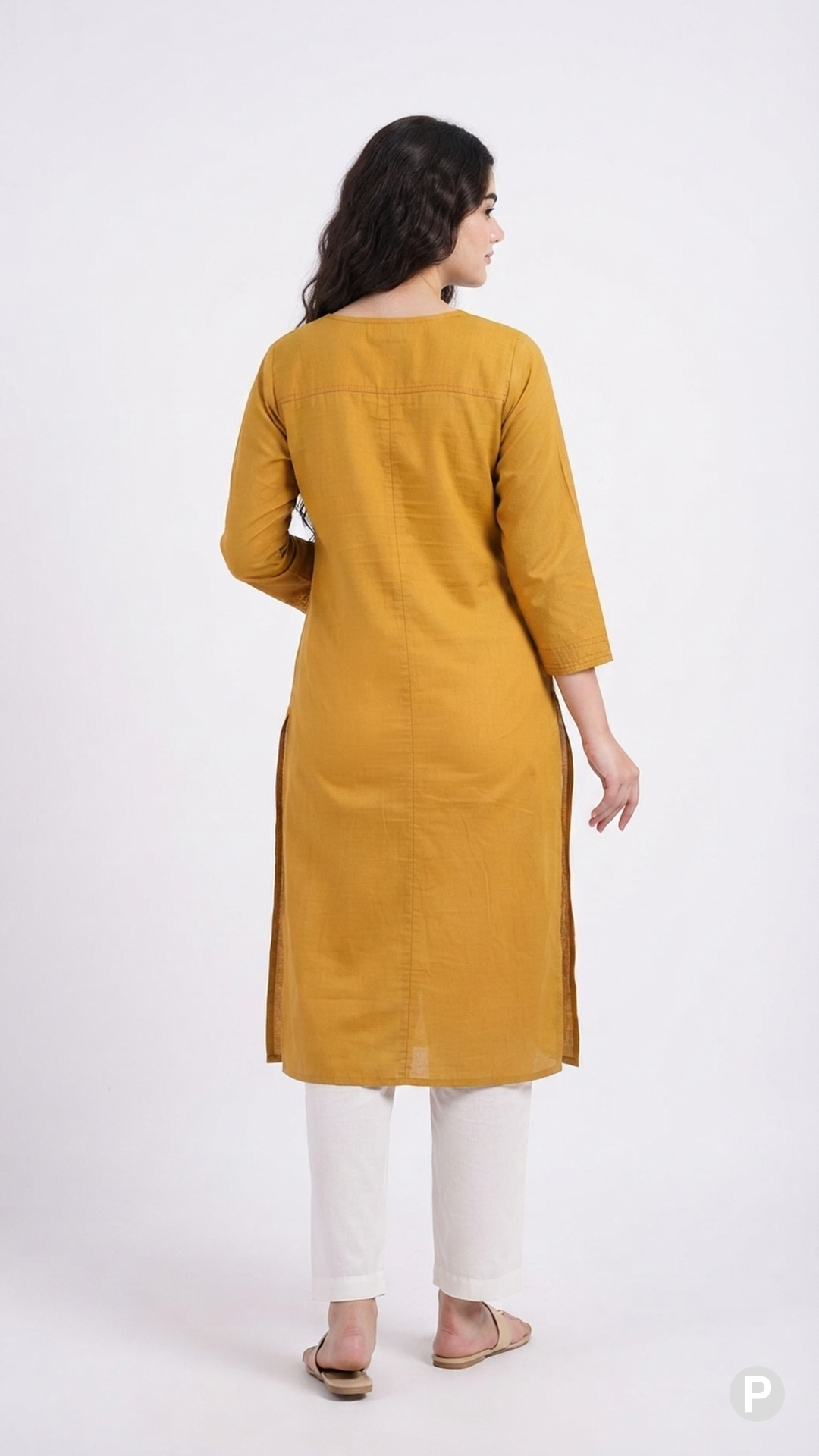 Mustard Cotton Straight Single Kurti | P53435