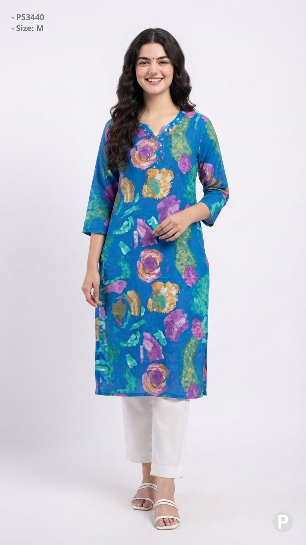 Blue Cotton Straight Single Kurti | P53440