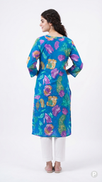 Blue Cotton Straight Single Kurti | P53440