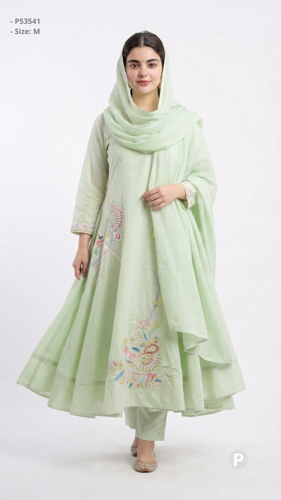 Light Green Cotton Printed Kurti Set | P53541