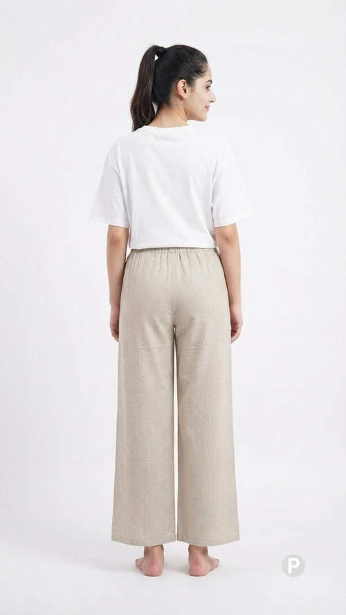 Beige Linen Straight Palazzo | P53844